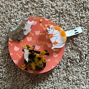 Pink Linen Cats Hair Clips